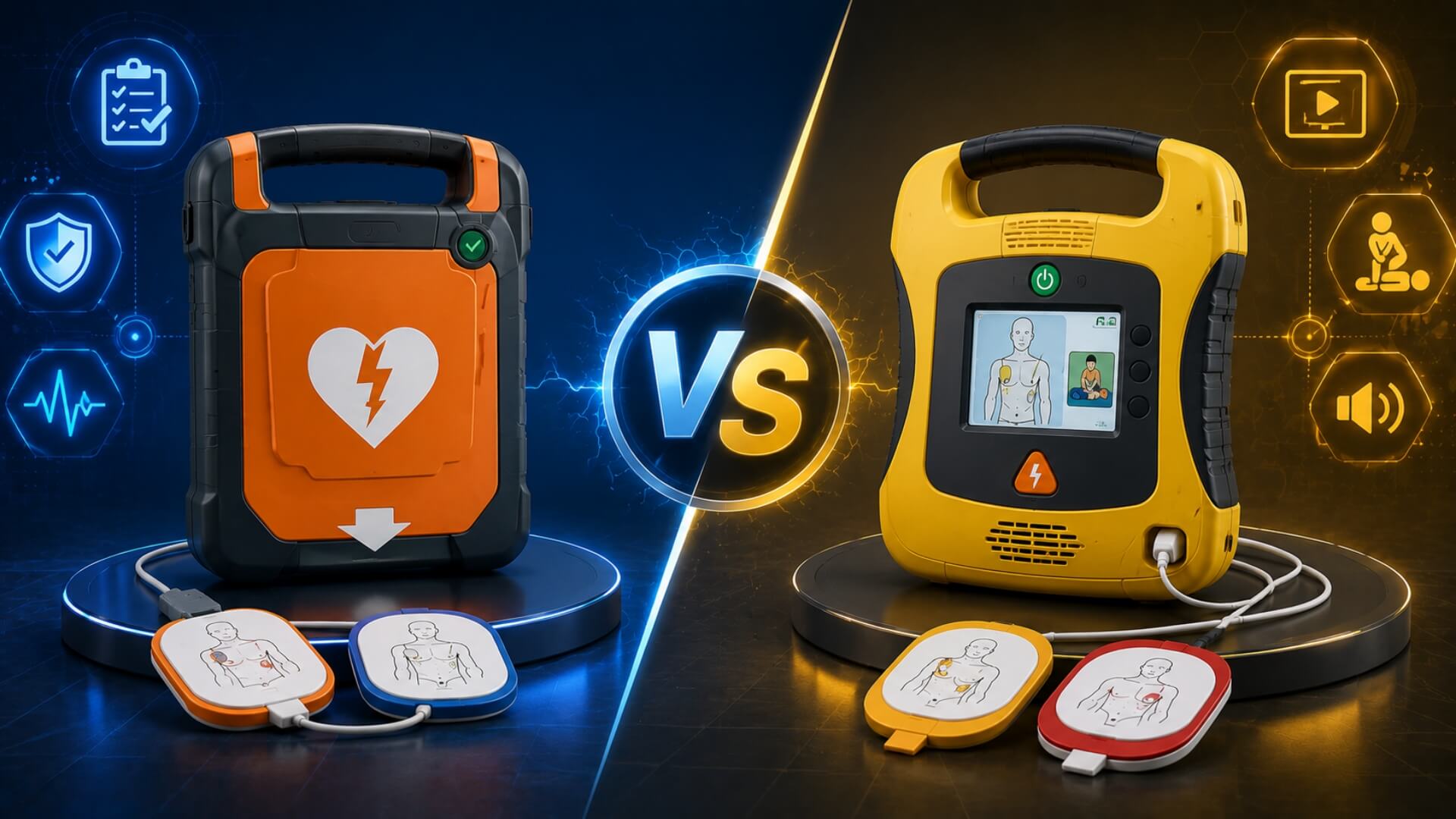Cardiac Science Powerheart G5 vs Defibtech Lifeline View — self-test vs video screen | AED Best Brands